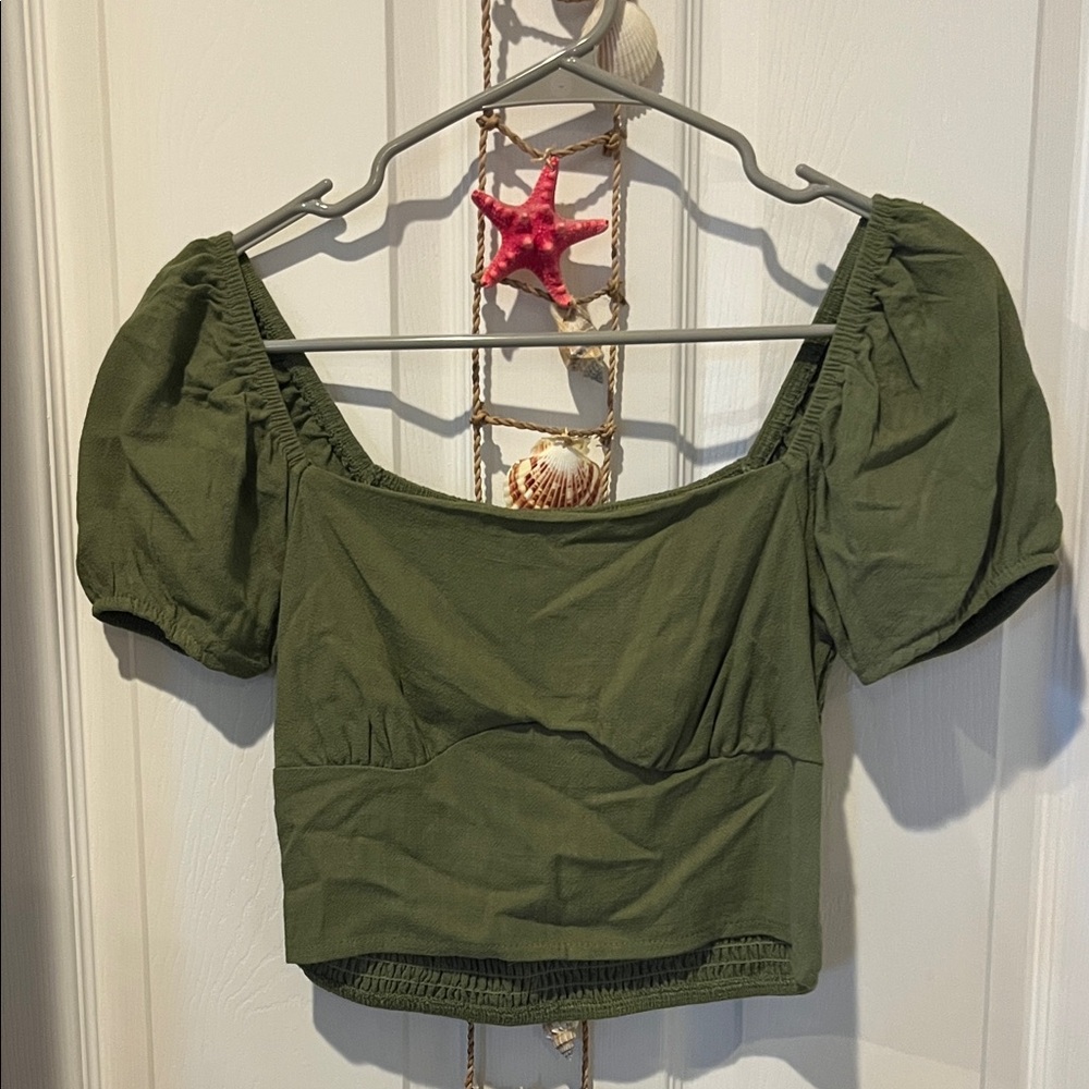 Olive Green Puff Sleeve Top